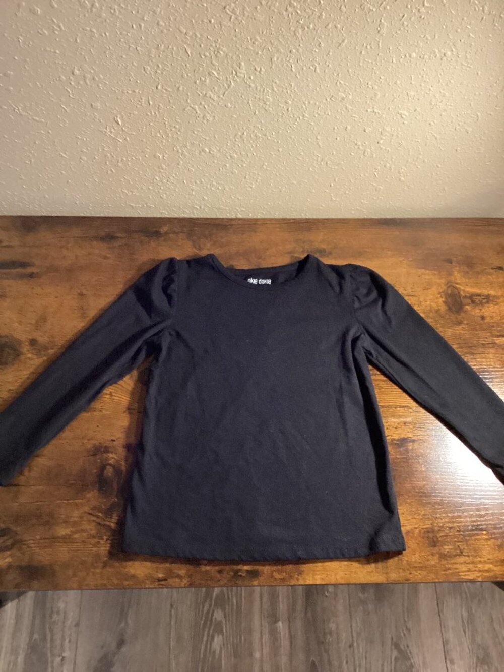Okie Dokie Girls Black Puff Shoulder Long Sleeve Top